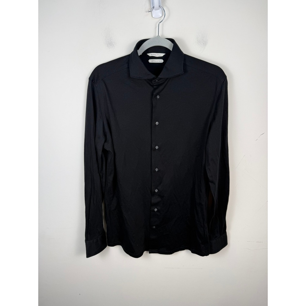 Suitsupply Black Egyptian Cotton Stretch Widespread Collar Extra Slim Fit Shirt